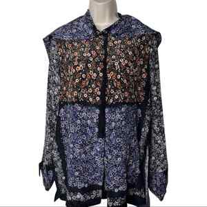 Osklen Rio De Janeiro 100% silk floral color-block blouse long sleeve